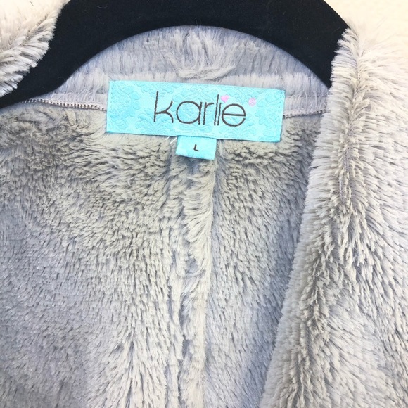 Grey Faux Suede & Fur Wrap Jacket Karlie Size L - Picture 2 of 7
